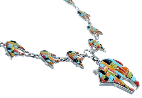 Multicolor Sterling Silver Bear Link Necklace Earrings Set PX37264
